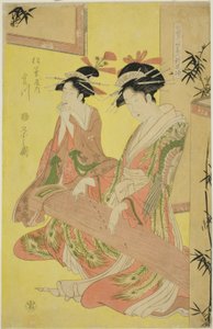 Schönheiten parodieren die sieben Weisen - Eine Auswahl jüngerer Kurtisanen (Shichi kenjin yatsushi bijin shinzo zoroe): Miyagawa vom Matsubaya