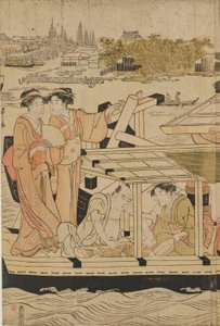 Abkühlung auf Booten bei der Ōhashi-Brücke von Chobunsai Eishi