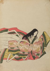 Sitzende Hofdame, nach rechts gewandt, Tafel aus dem Album: Sechsunddreißig Dichterinnen von Chobunsai Eishi