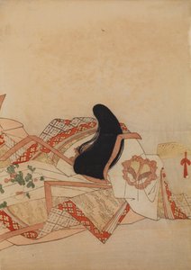 Hofdame mit Fächer, Tafel aus dem Album: Sechsunddreißig Dichterinnen von Chobunsai Eishi