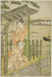 Versammlung in einem Teehaus am Ufer des Sumida-Flusses von Chobunsai Eishi