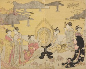 Gruppe von Frauen mit Musikinstrumenten, aus der Serie Furyu yatsushi Genji von Chobunsai Eishi