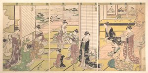 Ehrung der drei Götter der Dichtkunst: Frauen beim Verfassen von Gedichten von Chobunsai Eishi