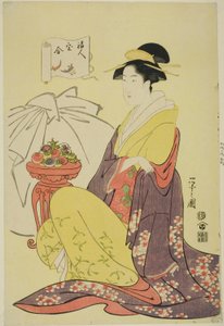 Hotei, aus der Serie "Vergleich der Schätze der Glücksgötter" von Chobunsai Eishi