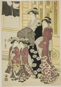 Komurasaki von der Kadotamaya mit den Begleitern Hatsune und Utano