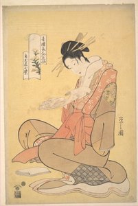 Die Oiran Komurasaki von Kadotamaya liest einen Brief von Chobunsai Eishi