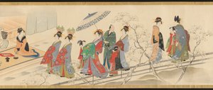 Drei Götter des Glücks besuchen Yoshiwara; oder „Szenen des Vergnügens auf dem Höhepunkt des Frühlings“
