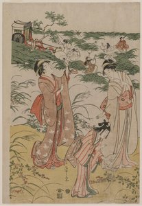 Frauen jagen Grillen auf einer Herbstheide, frühe 1790er