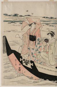 Frauen in einem Vergnügungsboot auf dem Sumida-Fluss von Chobunsai Eishi