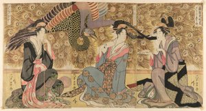 Eine Parodie auf Kurtisanen zur Schau gestellt im Ogiya (Ogiya mise yatsushi) von Chokosai Eisho
