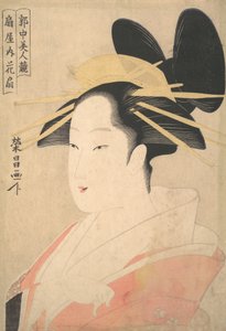 Großes Kopf- und Brustporträt der Oiran Hanaogi von Ogiya, wahrscheinlich 1798 von Chokosai Eisho