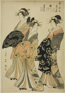 Die Kurtisanen Hanaogi, Segawa und Miyahito vom Ogiya von Chokosai Eisho