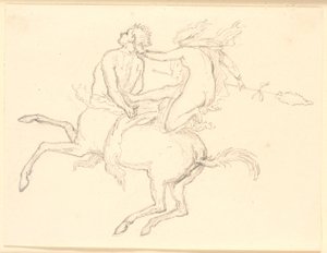 Bacchantin sitzt auf dem Rücken eines gefesselten Kentauren. Pompejanisches Motiv von Christen Købke
