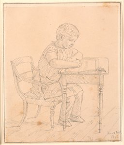 Der Sohn des Künstlers Peter, der auf eine Tafel schreibt von Christen Købke