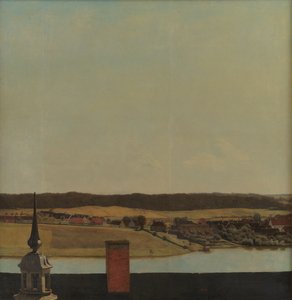 Dachfirst des Schlosses Frederiksborg mit Blick auf See, Stadt und Wald von Christen Købke