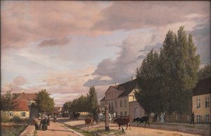 Ansicht einer Straße in Østerbro außerhalb von Kopenhagen. Morgenlicht von Christen Købke