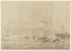 Stürmische See mit Segelschiffen