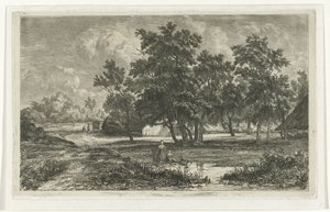 Landschaft mit Bauernhof zwischen den Bäumen
