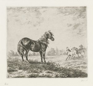 Landschaft mit drei Pferden von Christiaan Wilhelmus Moorrees