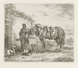 Pferd bei einer Futterkrippe von Christiaan Wilhelmus Moorrees