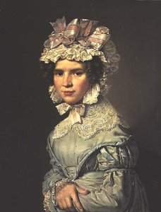 Porträt einer Dame in einem blauen Kleid von Christian Albrecht Jensen