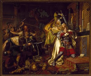 Der Tod von Knut IV. von Dänemark in der Kirche von Saint Albanus (Der Mord an Knut dem Heiligen) von Christian Albrecht von Benzon (1816-1849)
