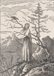 Frau mit einem Raben am Abgrund von Christian Friedrich