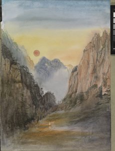 Pink Sun (Gold) Yellow Mountains, 2015 (Aquarell auf Papier) von Christian Furr