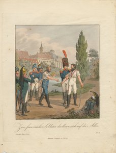 Zwei französische Soldaten kämpfen ein Duell auf einer Allee von Christian Gottfried Heinrich Geissler