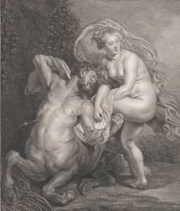 Deianeira erhält das vergiftete Gewand von Nessus, und der verwundete Zentaur fällt...