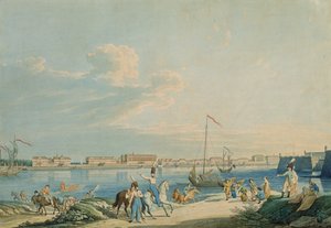 Ansicht des Marmorpalastes und der Nordseite der Peter-und-Paul-Festung, St. Petersburg (Gravur)