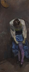 Mädchen, das ihr Strumpfband bindet von Christian Krohg