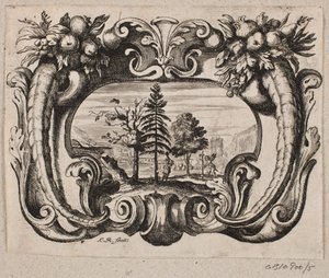 Emblem mit einem Gärtner und einem Amor, der einen Baum pflanzt von Christian Rothgiesser