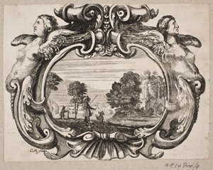 Emblem mit einem Mann, der einem Hund Kunststücke beibringt von Christian Rothgiesser
