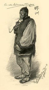 Mann raucht eine Pfeife, Tsingtao, China, 1898
