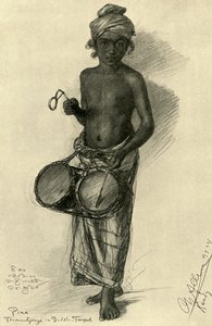 Pina - Trommlerjunge in einem buddhistischen Tempel, Kandy, Ceylon, 1898 von Christian Wilhelm Allers