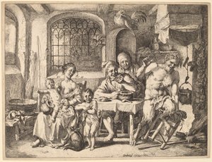 Ein Satyr besucht eine Bauernfamilie