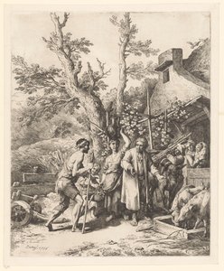 Gleichnis vom verlorenen Sohn; der verlorene Sohn bittet einen Bauern um Arbeit