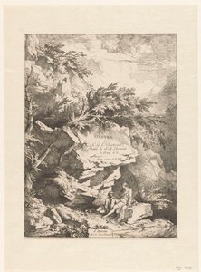 Felsenlandschaft mit zwei Figuren, die auf einem Stein ruhen (Oeuvre von C. G. E. Dietrich)