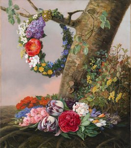 Ein Blumenstrauß am Fuße eines Baumes von Christine Lovmand