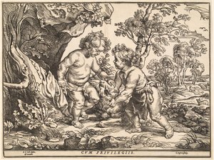 Das Jesuskind und der heilige Johannes spielen mit dem Lamm von Christoffel Jegher after Sir Peter Paul Rubens