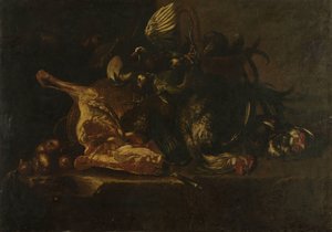 Stillleben mit Fleisch und toten Vögeln von Christoffel Puytlinck
