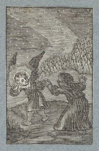 Engel mit Laterne weist Kind den Weg von Christoffel van Sichem (II)