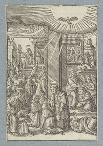 Petrus, Johannes und Philippus segnen Gläubige in Samaria von Christoffel van Sichem (II)