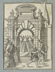 Zwei silberne Trompeten werden verwendet, um die Gemeinschaft zu versammeln von Christoffel van Sichem (II)