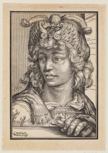 Büste eines jungen Mannes mit Federhut von Christoffel van Sichem I