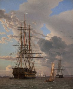 Das russische Linienschiff "Asow" und eine Fregatte vor Anker in den Straßen von Elsinore von Christoffer Wilhelm Eckersberg