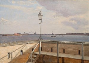 Blick von der Trekroner Batterie mit Kopenhagen in der Ferne von Christoffer Wilhelm Eckersberg