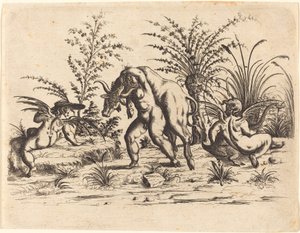 Drei Putti mit einem toten Stier