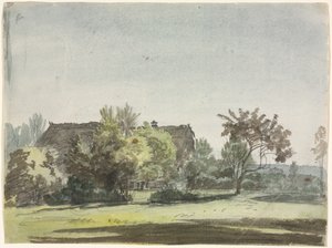 Bauernhaus hinter Bäumen
